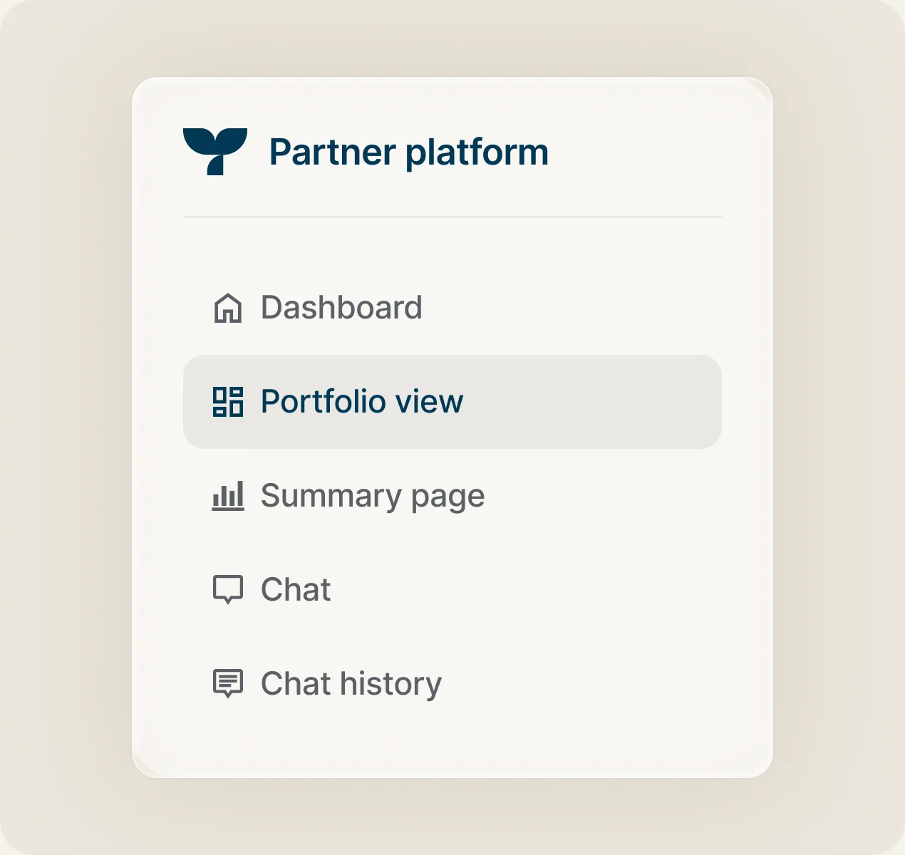 The Partner platform menu, with Portfolio view selected